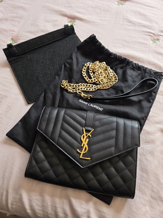 Saint Laurent Handbags - Saint Laurent Black Quilted Envelope Chain Wallet